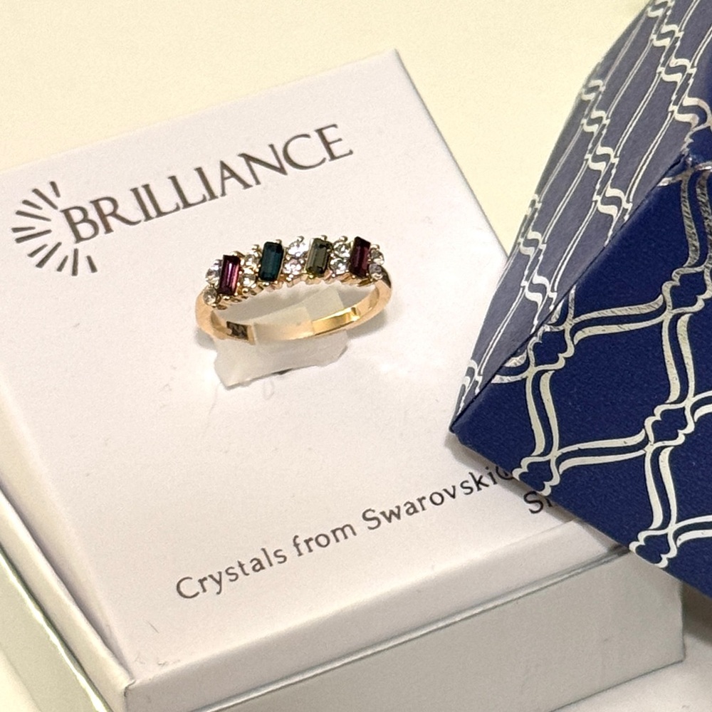 Beautiful Multi-color Stone Gold-Tone Ring with Swarovski Crystals - Picture 4 of 10
